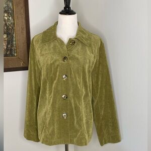 Vintage R.Q.T. Woman Plus Size Olive Green Corduroy Jacket, Sz. 1x